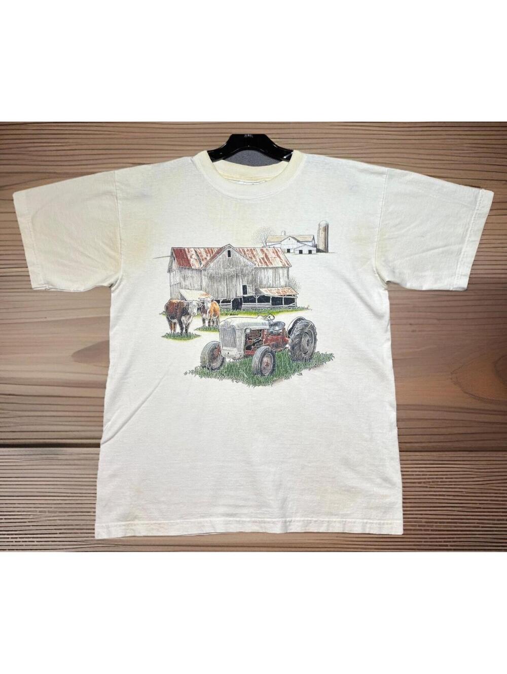 Vintage Farm Tractor Barn Graphic T Shirt Distressed Americana Farmcore Large